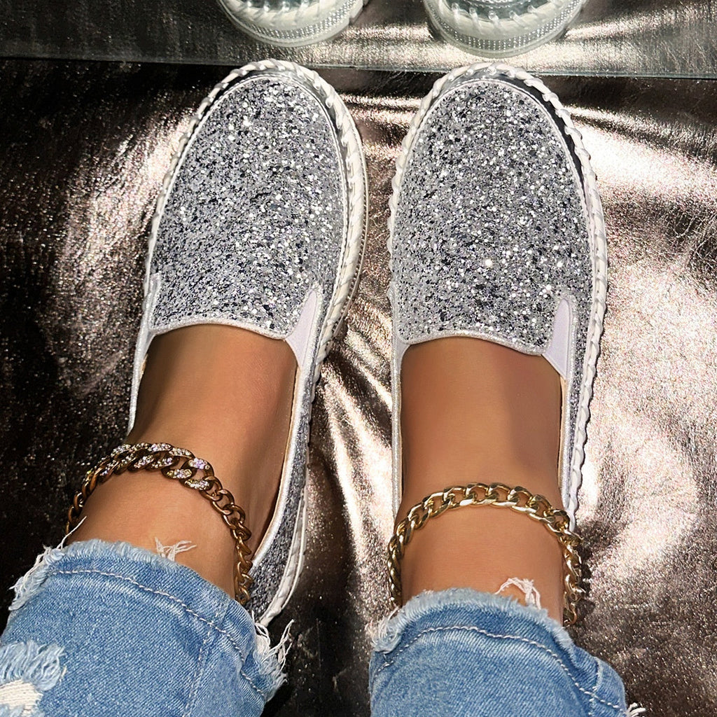 Women's Slip-On Shoes with Glitter Detailing | L&S - 9 - London-stylehouse.com