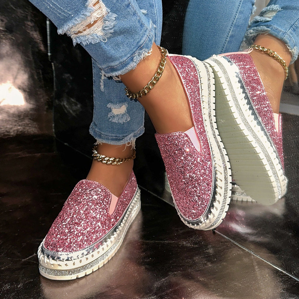 Women's Slip-On Shoes with Glitter Detailing | L&S - 11 - London-stylehouse.com
