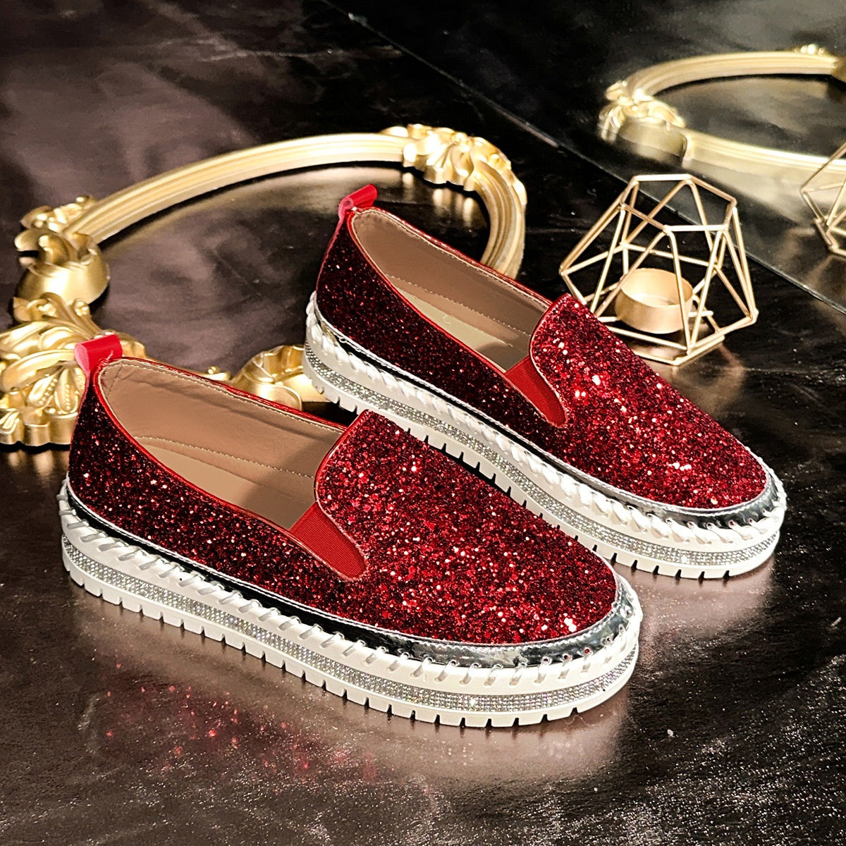 Women's Slip-On Shoes with Glitter Detailing | L&S - 12 - London-stylehouse.com