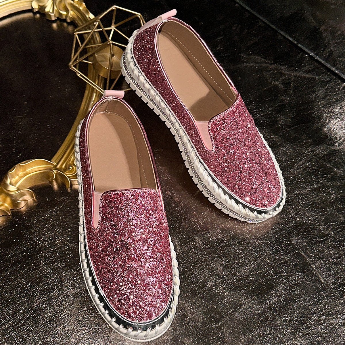 Women's Slip-On Shoes with Glitter Detailing | L&S - 14 - London-stylehouse.com