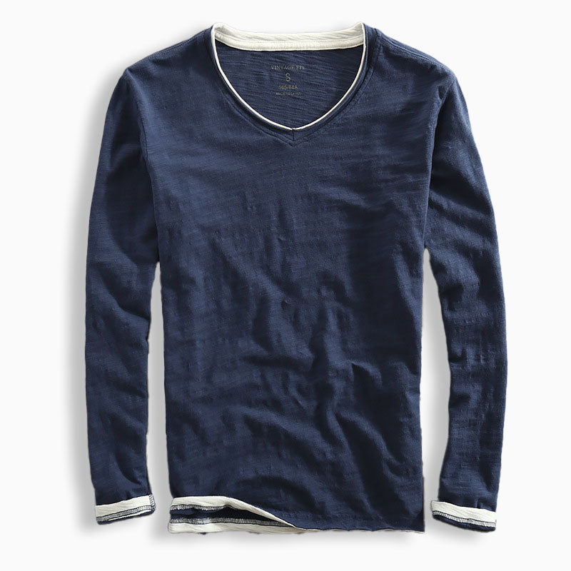 Long Sleeve V-Neck Men's Top with Distinctive Trim | L&S - 1 - London-stylehouse.com