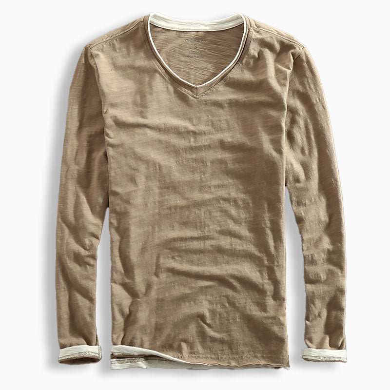 Long Sleeve V-Neck Men's Top with Distinctive Trim | L&S - 2 - London-stylehouse.com