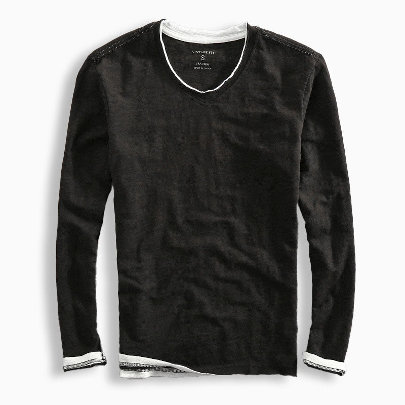 Long Sleeve V-Neck Men's Top with Distinctive Trim | L&S - 3 - London-stylehouse.com