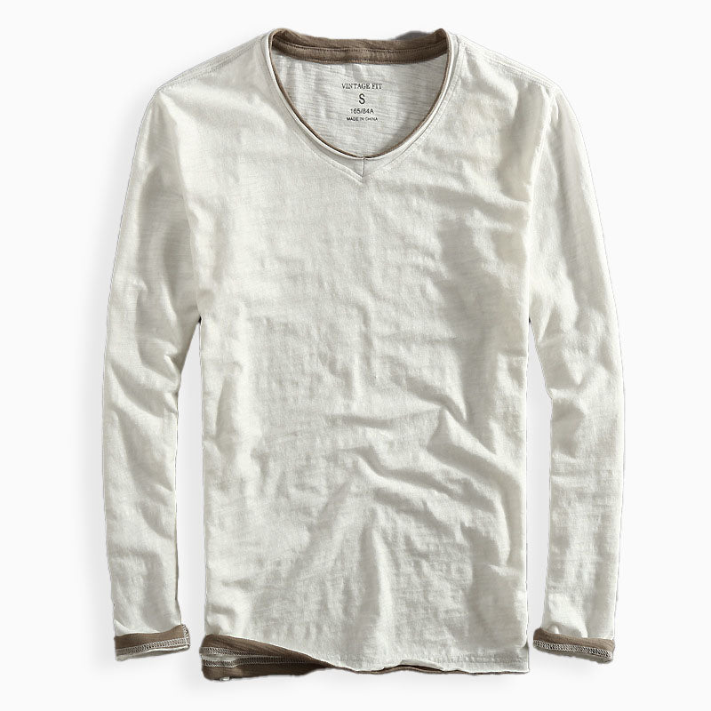 Long Sleeve V-Neck Men's Top with Distinctive Trim | L&S - 4 - London-stylehouse.com
