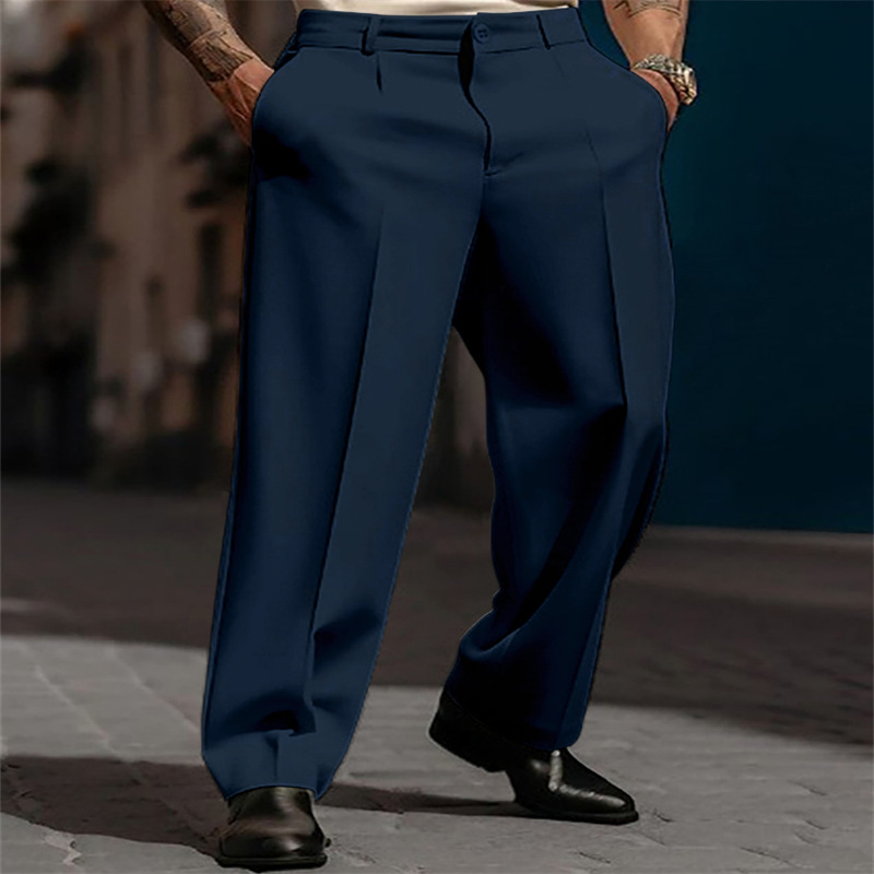 Men's Wide Leg Trousers with Elegant Pleats | L&S - 2 - London-stylehouse.com