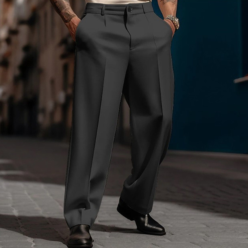 Men's Wide Leg Trousers with Elegant Pleats | L&S - 3 - London-stylehouse.com