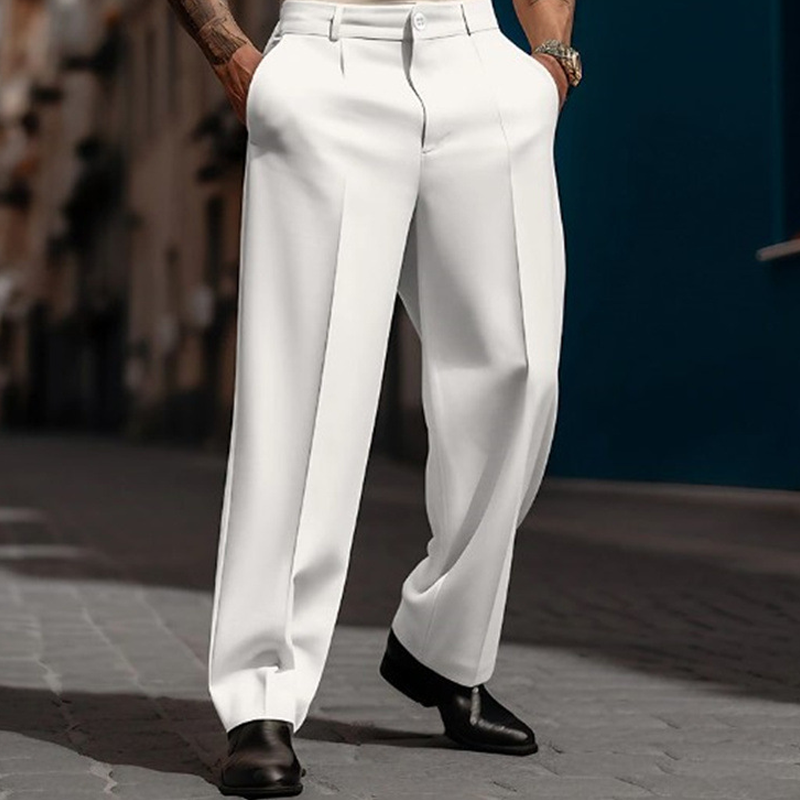 Men's Wide Leg Trousers with Elegant Pleats | L&S - 4 - London-stylehouse.com
