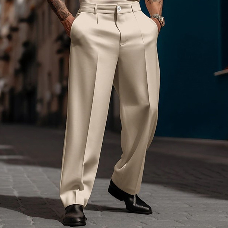 Men's Wide Leg Trousers with Elegant Pleats | L&S - 5 - London-stylehouse.com