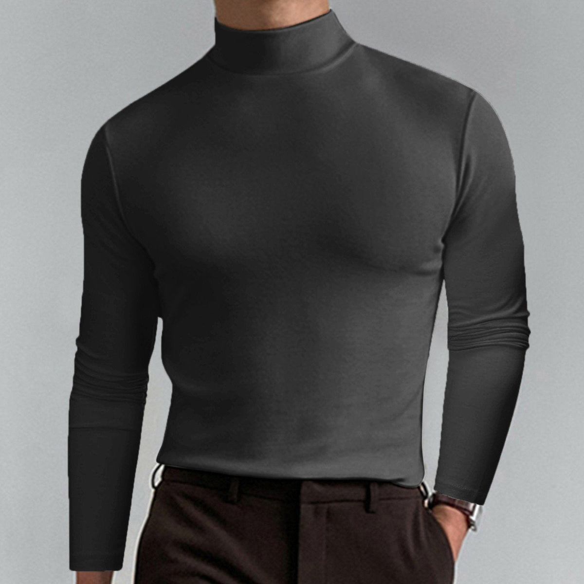 Pullover Men's Slim Fit with Stand-Up Collar | L&S - 3 - London-stylehouse.com