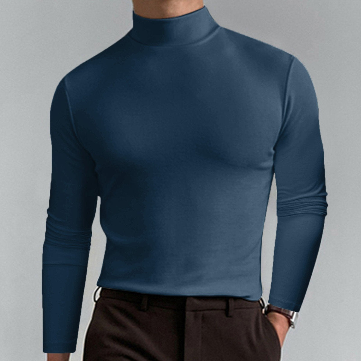 Pullover Men's Slim Fit with Stand-Up Collar | L&S - 4 - London-stylehouse.com