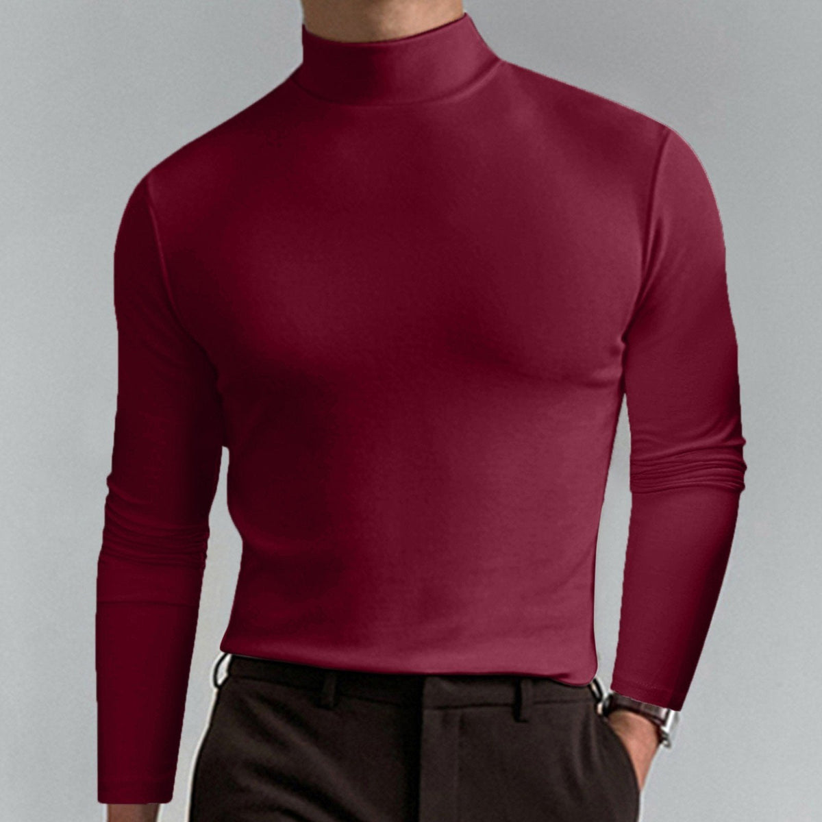 Pullover Men's Slim Fit with Stand-Up Collar | L&S - 5 - London-stylehouse.com