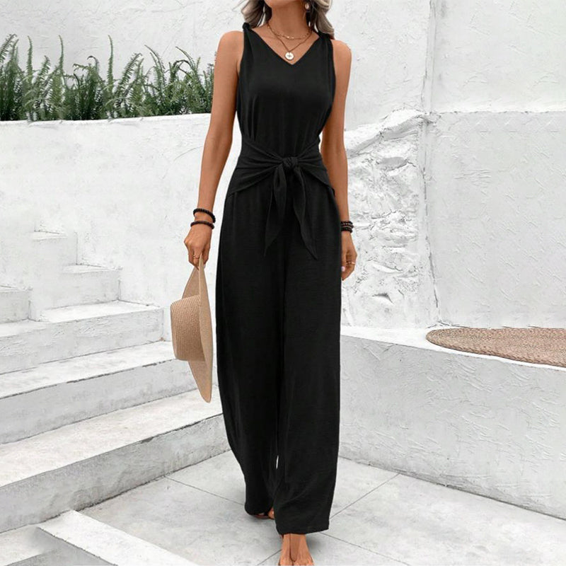 Jumpsuit Women's Relaxed Fit with Adjustable Waist Tie | L&S - 4 - London-stylehouse.com