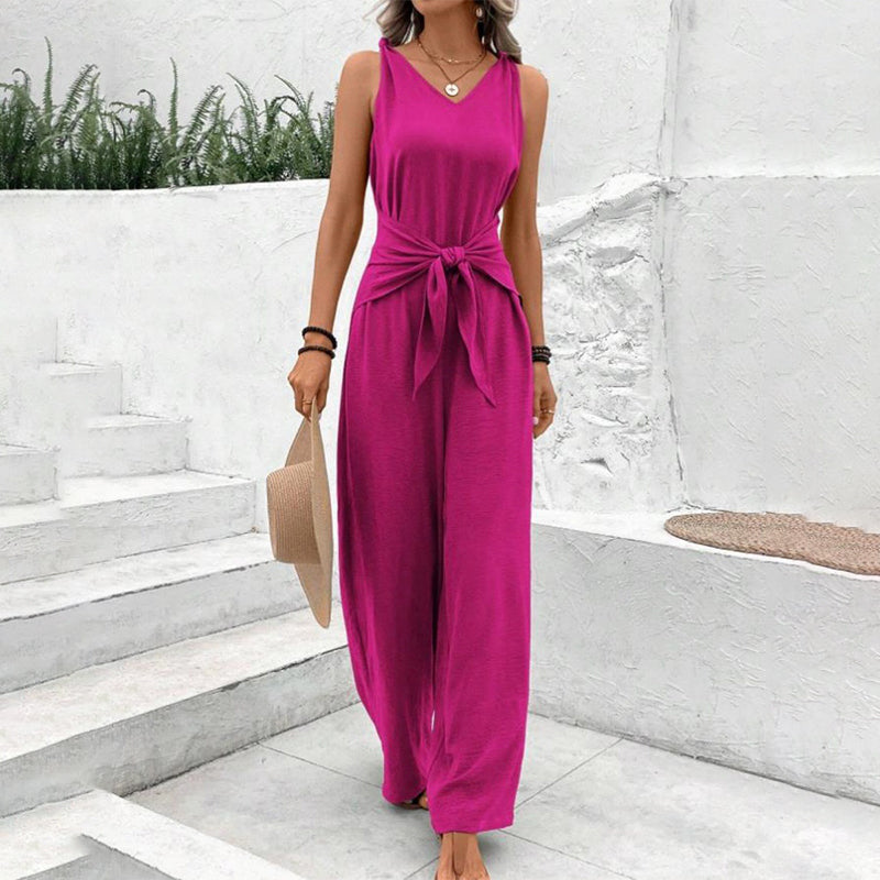 Jumpsuit Women's Relaxed Fit with Adjustable Waist Tie | L&S - 6 - London-stylehouse.com