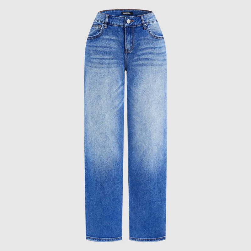 Wide Leg Jeans Women's Relaxed Fit with Vintage Wash | L&S - 11 - London-stylehouse.com