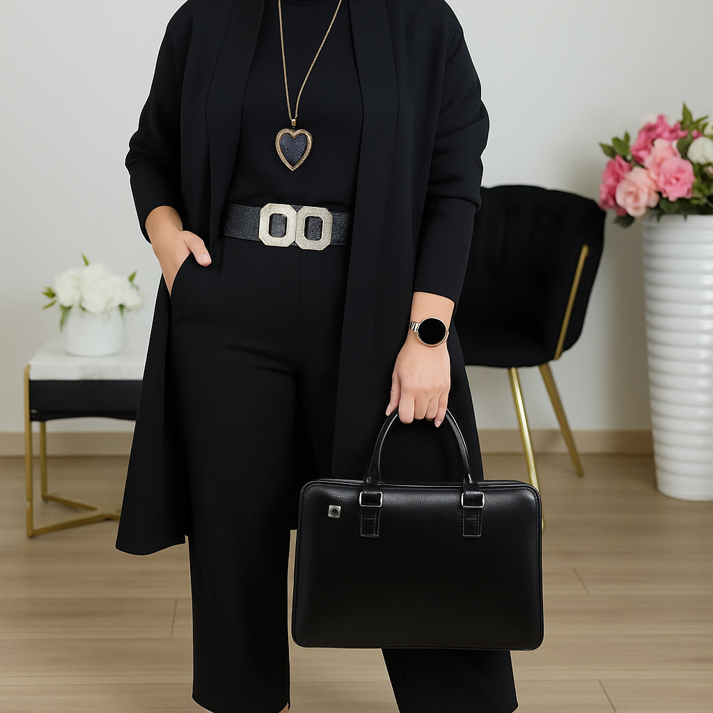Chic Women's Outfit with Long Cardigan and Wide-Leg Trousers | L&S - 3 - London-stylehouse.com