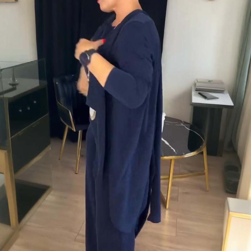 Chic Women's Outfit with Long Cardigan and Wide-Leg Trousers | L&S - 7 - London-stylehouse.com