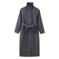 Women's Coat with High Collar and Tie Belt | L&S - 1 - London-stylehouse.com