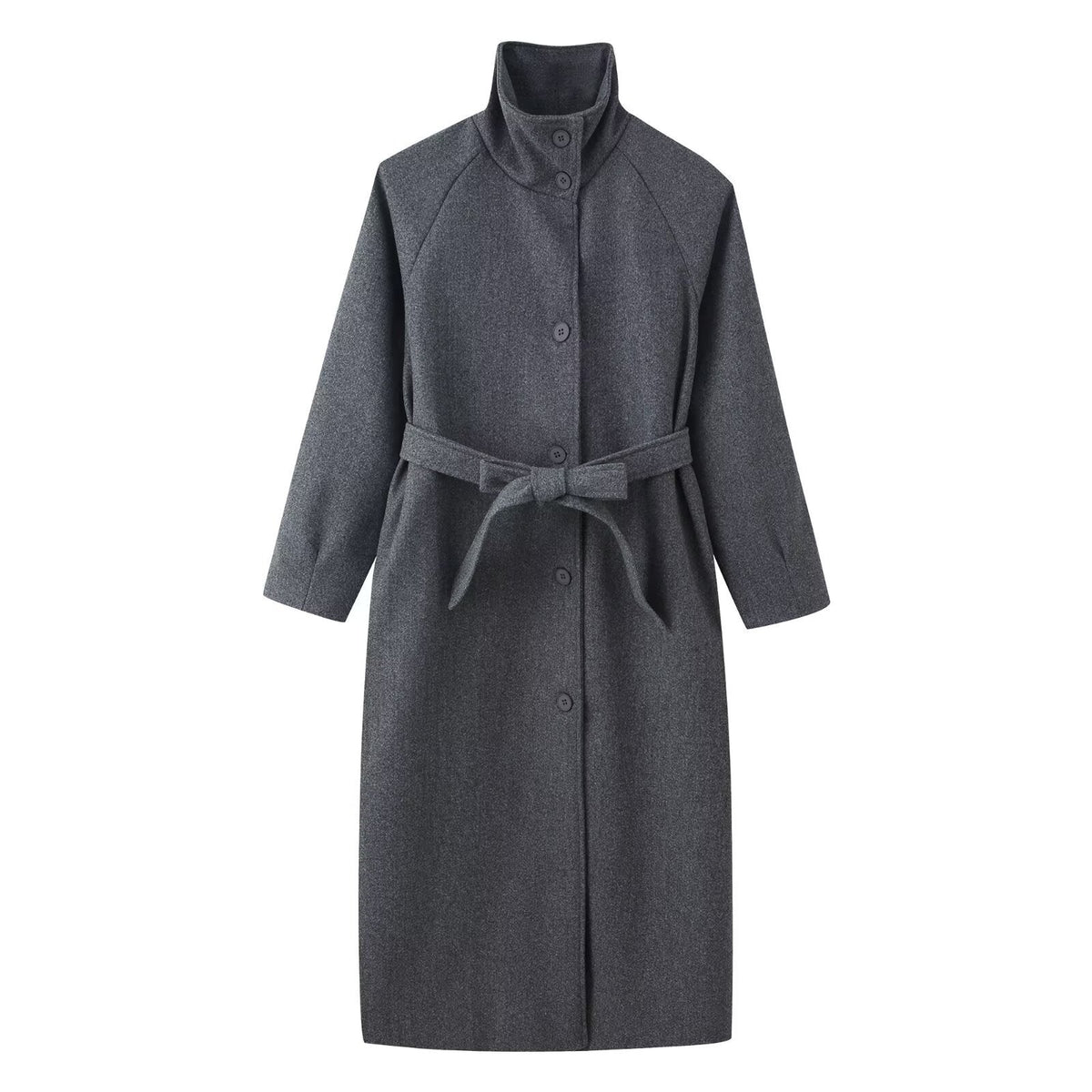 Women's Coat with High Collar and Tie Belt | L&S - 1 - London-stylehouse.com