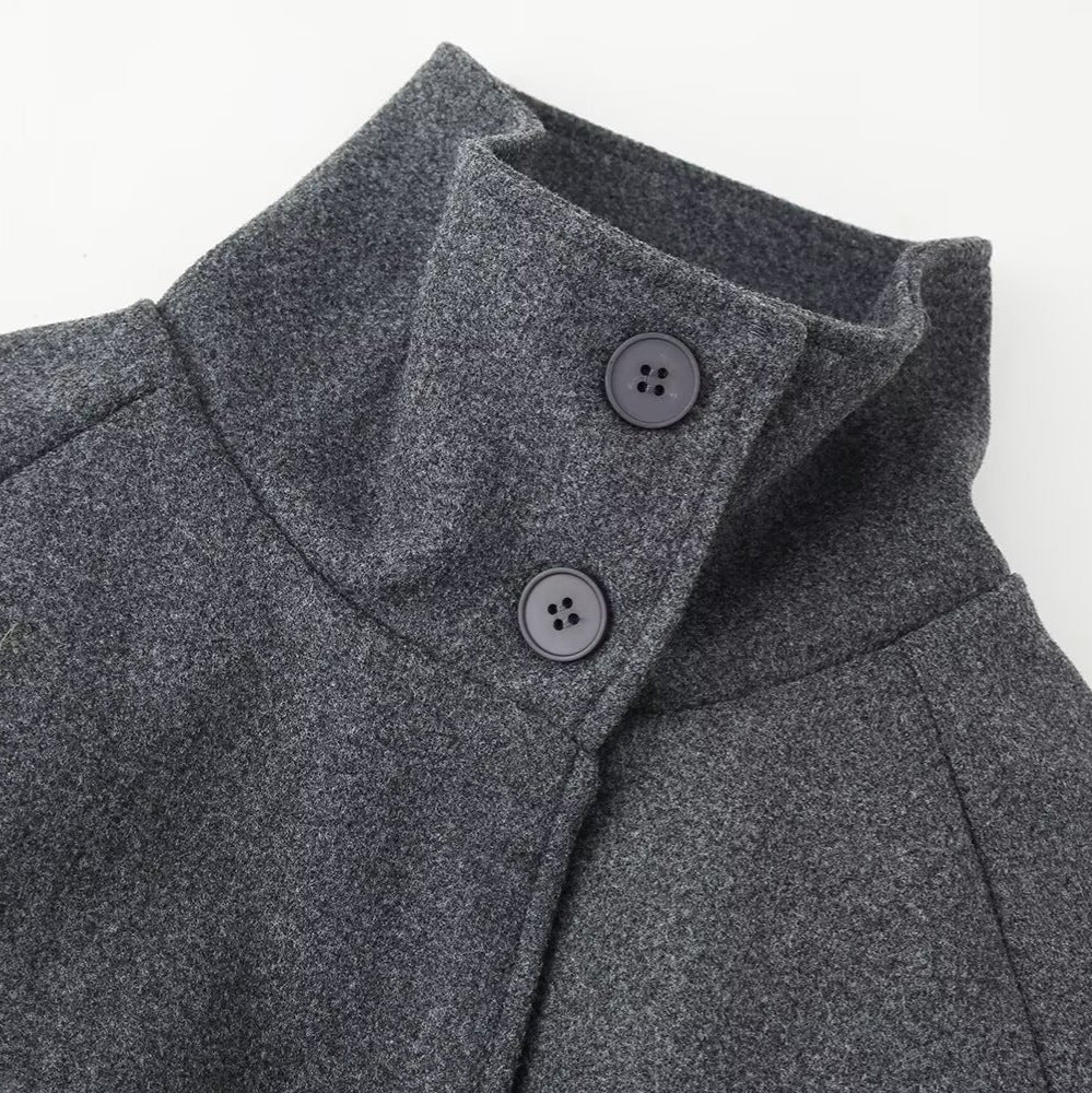 Women's Coat with High Collar and Tie Belt | L&S - 2 - London-stylehouse.com