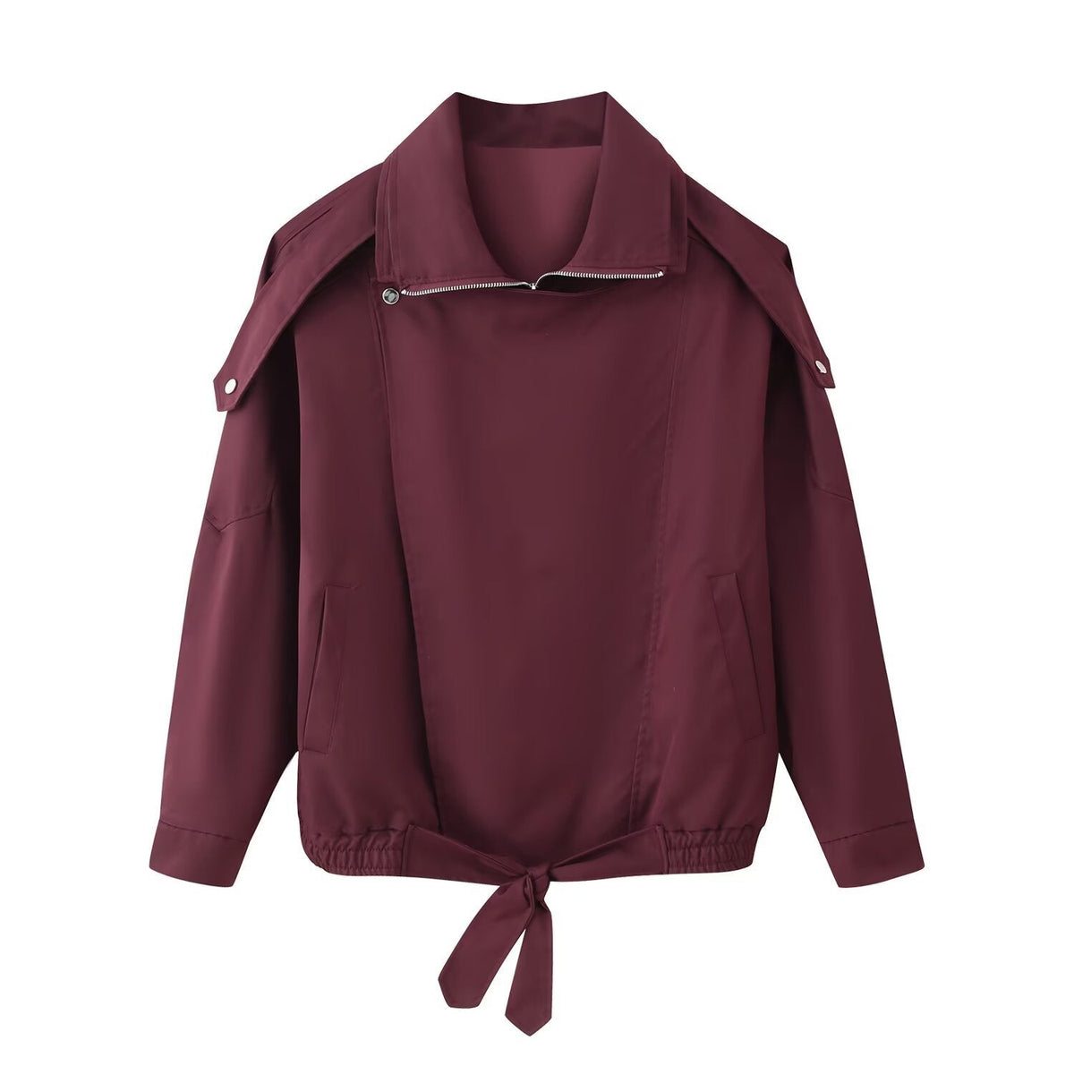 Women's Oversized Jacket with Asymmetrical Zip and Tie Waist | L&S - 1 - London-stylehouse.com