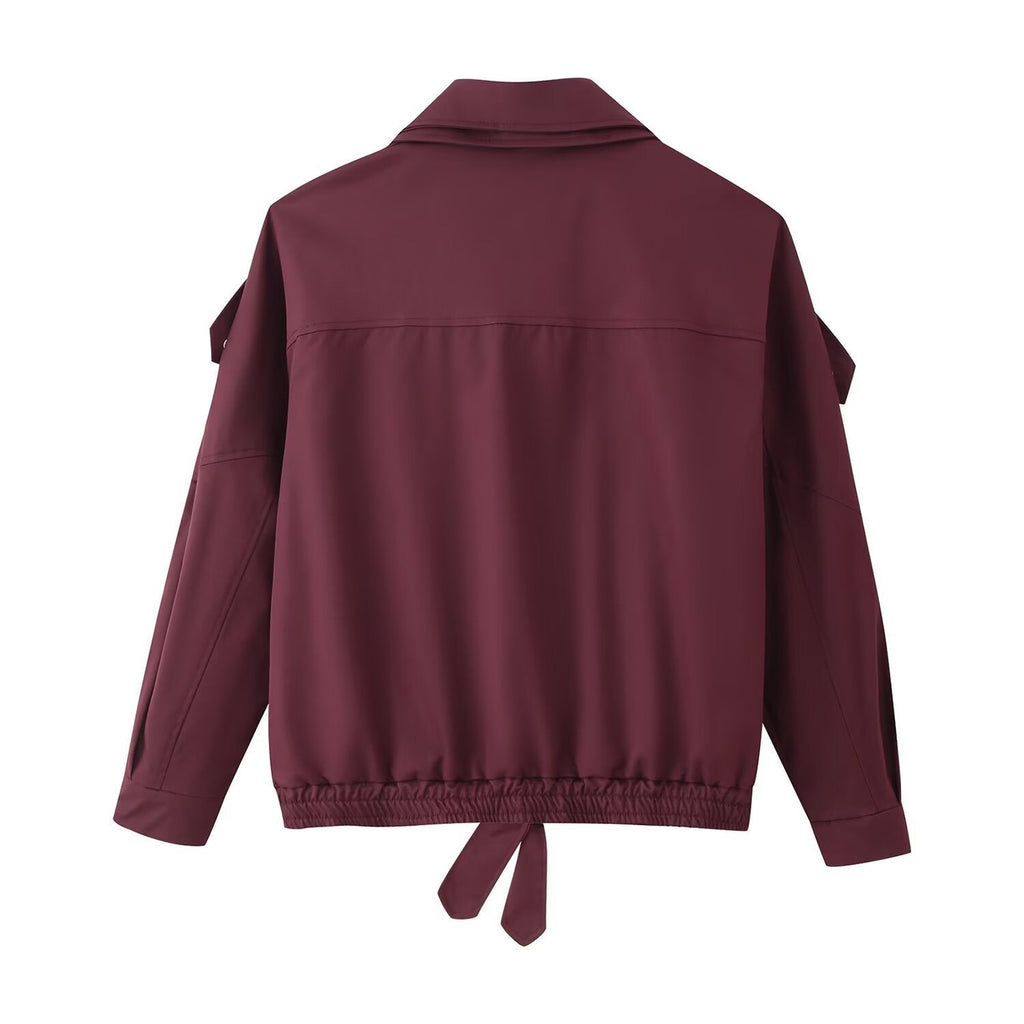 Women's Oversized Jacket with Asymmetrical Zip and Tie Waist | L&S - 2 - London-stylehouse.com