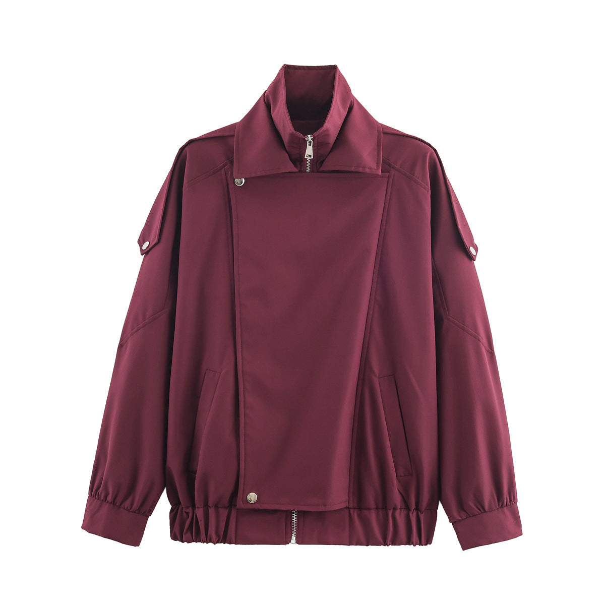 Women's Oversized Jacket with Asymmetrical Zip and Tie Waist | L&S - 3 - London-stylehouse.com