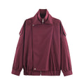 Women's Oversized Jacket with Asymmetrical Zip and Tie Waist | L&S - 4 - London-stylehouse.com