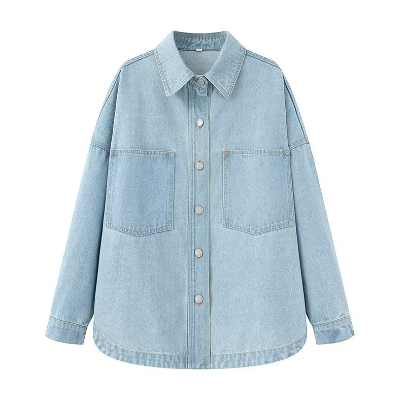 Women's Relaxed Fit Denim Jacket with Chest Pockets | L&S - 1 - London-stylehouse.com