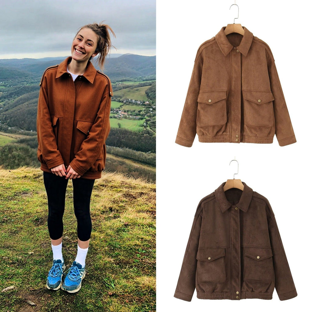Women's Oversized Jacket with Flap Pockets and Elasticated Hem | L&S - 1 - London-stylehouse.com