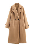 Women's Oversized Double-Breasted Coat with Wide Lapels | L&S - 5 - London-stylehouse.com
