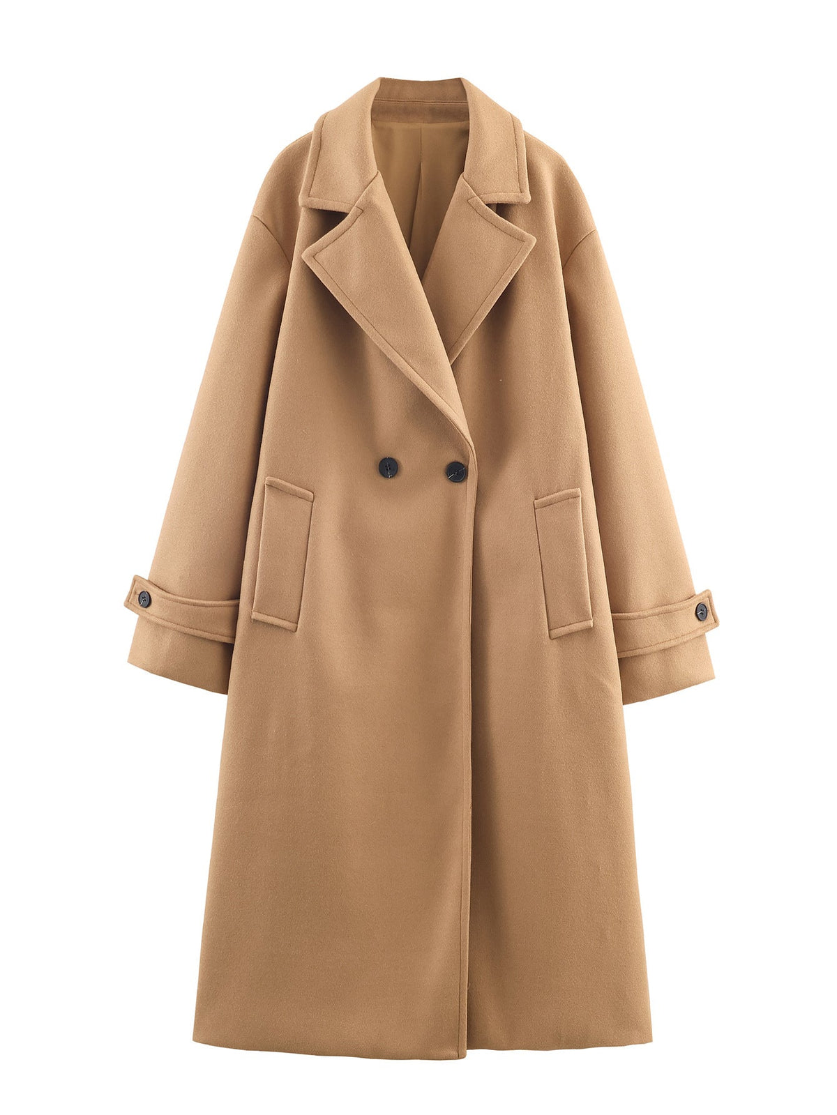 Women's Oversized Double-Breasted Coat with Wide Lapels | L&S - 5 - London-stylehouse.com
