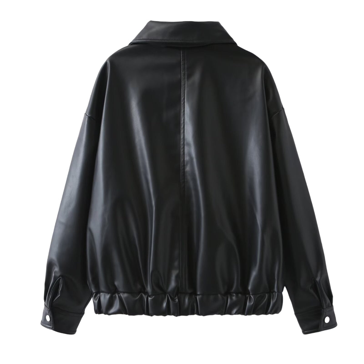 Women's Oversized Faux Leather Jacket with Elastic Hem | L&S - 2 - London-stylehouse.com