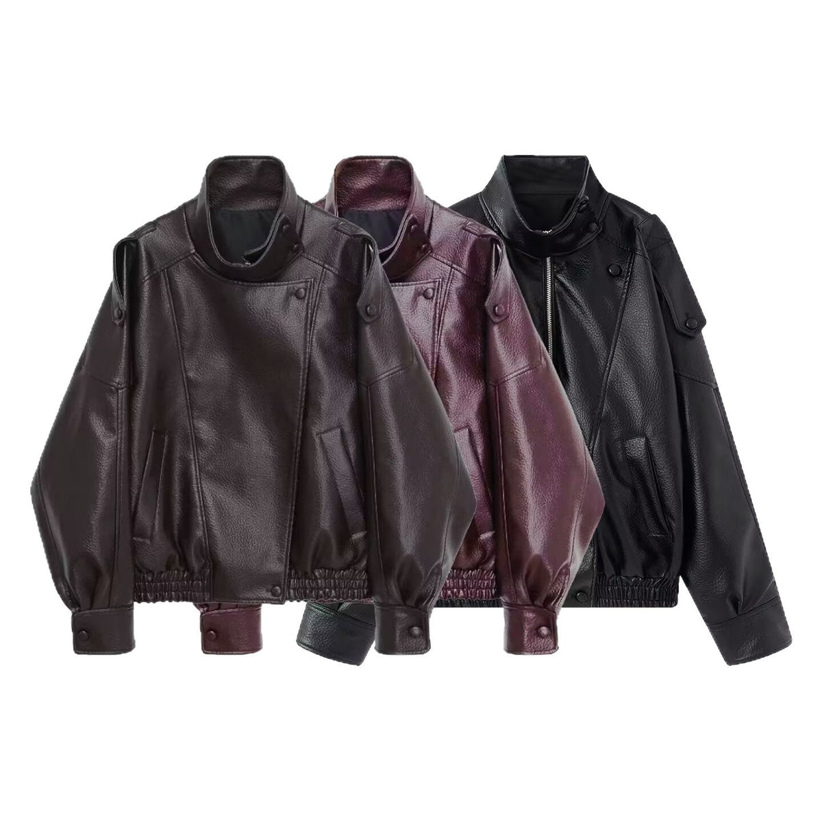 Women's Oversized Biker Jacket with Asymmetrical Lapel | L&S - 4 - London-stylehouse.com