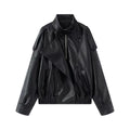 Women's Oversized Biker Jacket with Asymmetrical Lapel | L&S - 5 - London-stylehouse.com