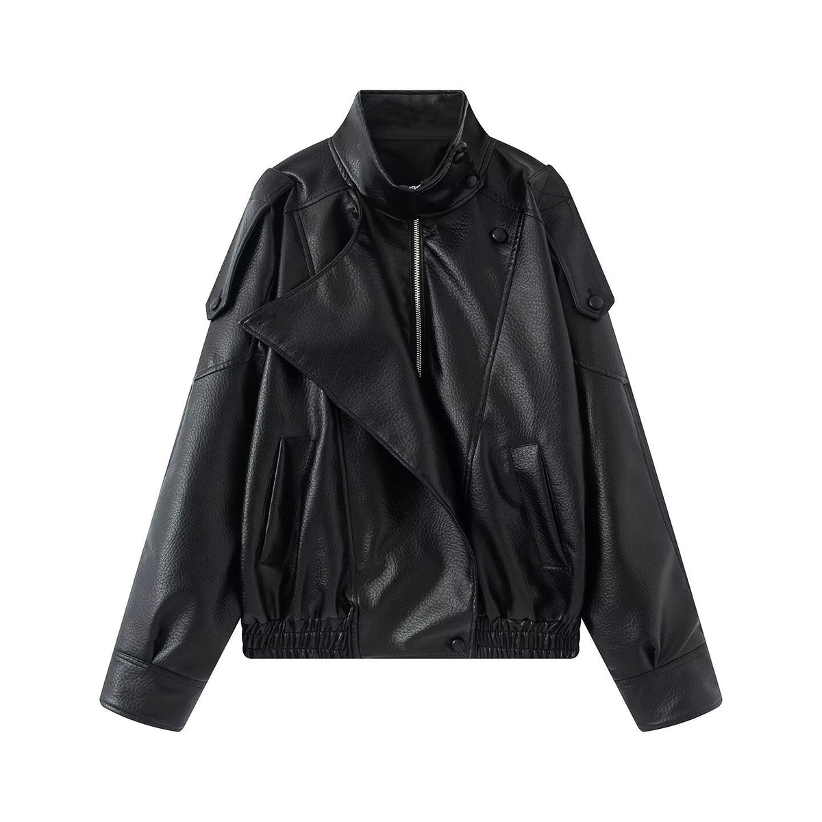 Women's Oversized Biker Jacket with Asymmetrical Lapel | L&S - 5 - London-stylehouse.com
