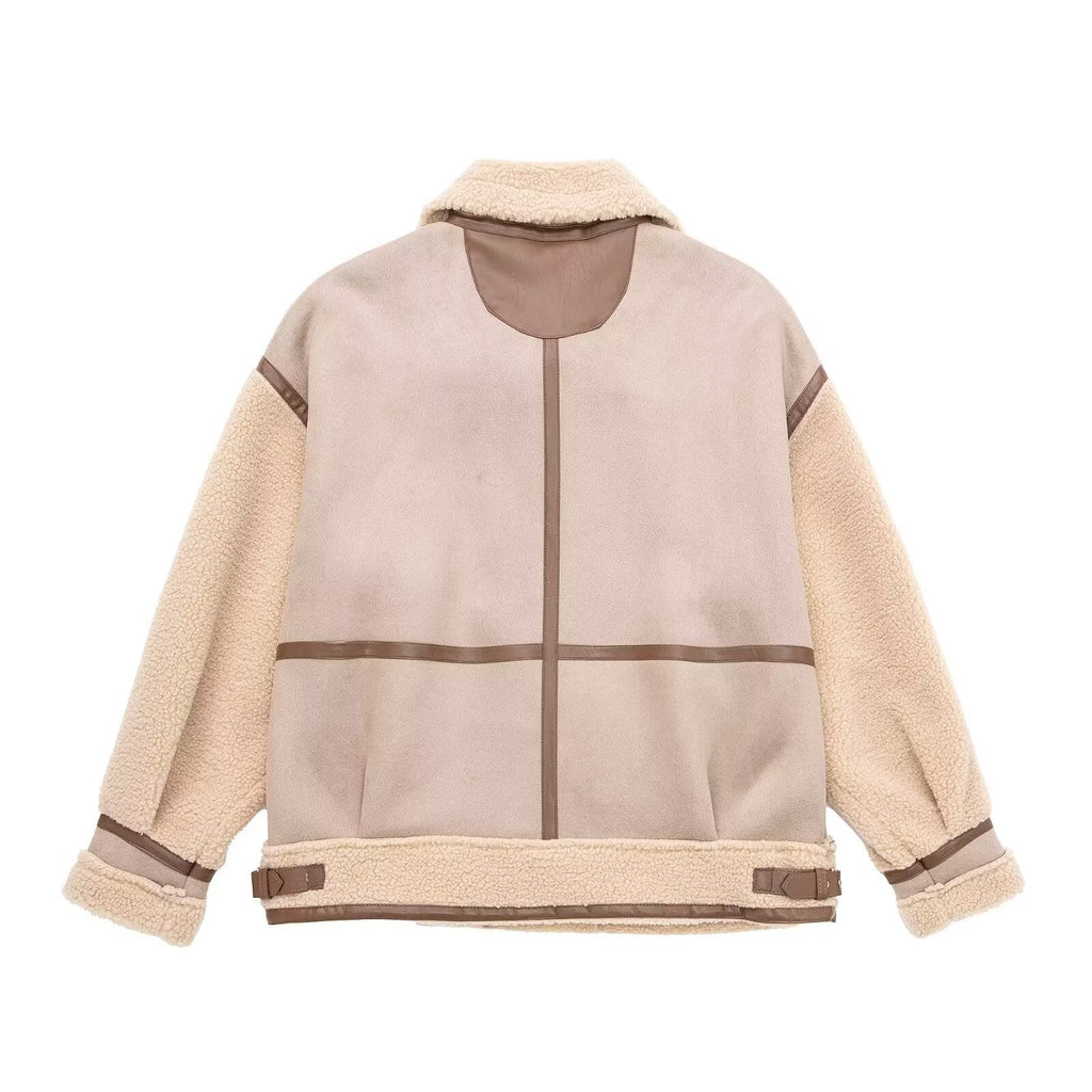 Jacket Women's Relaxed Fit with Asymmetrical Zip and Shearling Details | L&S - 3 - London-stylehouse.com