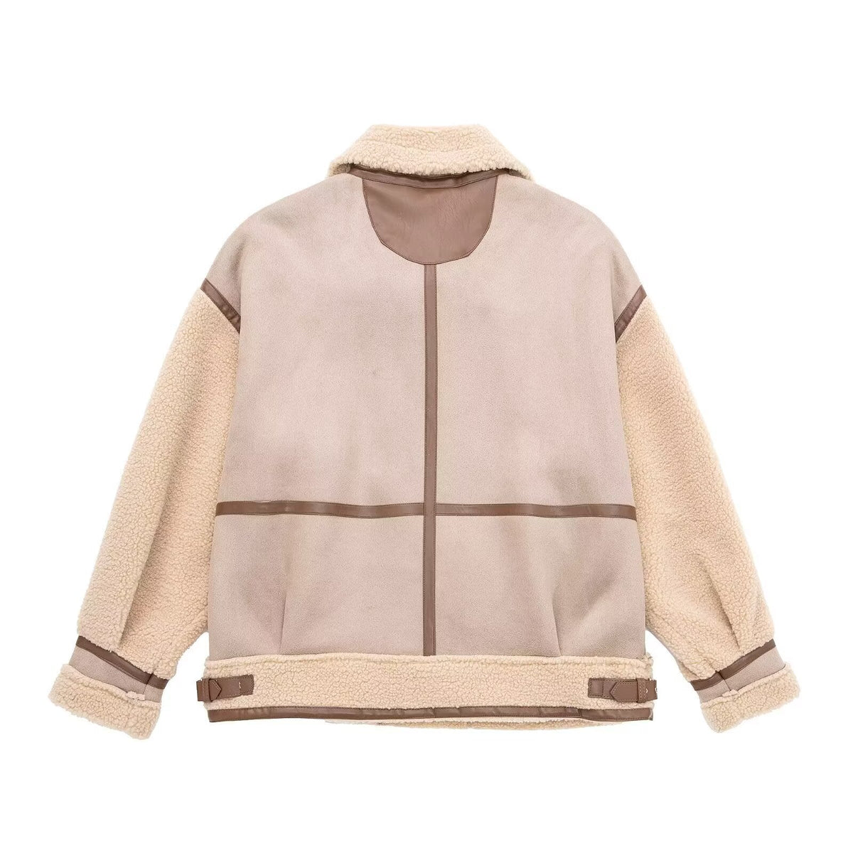 Jacket Women's Relaxed Fit with Asymmetrical Zip and Shearling Details | L&S - 3 - London-stylehouse.com