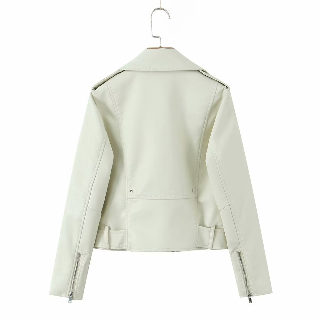 Women's Biker Jacket with Asymmetrical Zip & Belted Waist | L&S - 2 - London-stylehouse.com