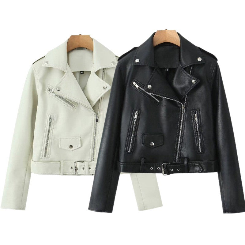 Women's Biker Jacket with Asymmetrical Zip & Belted Waist | L&S - 3 - London-stylehouse.com