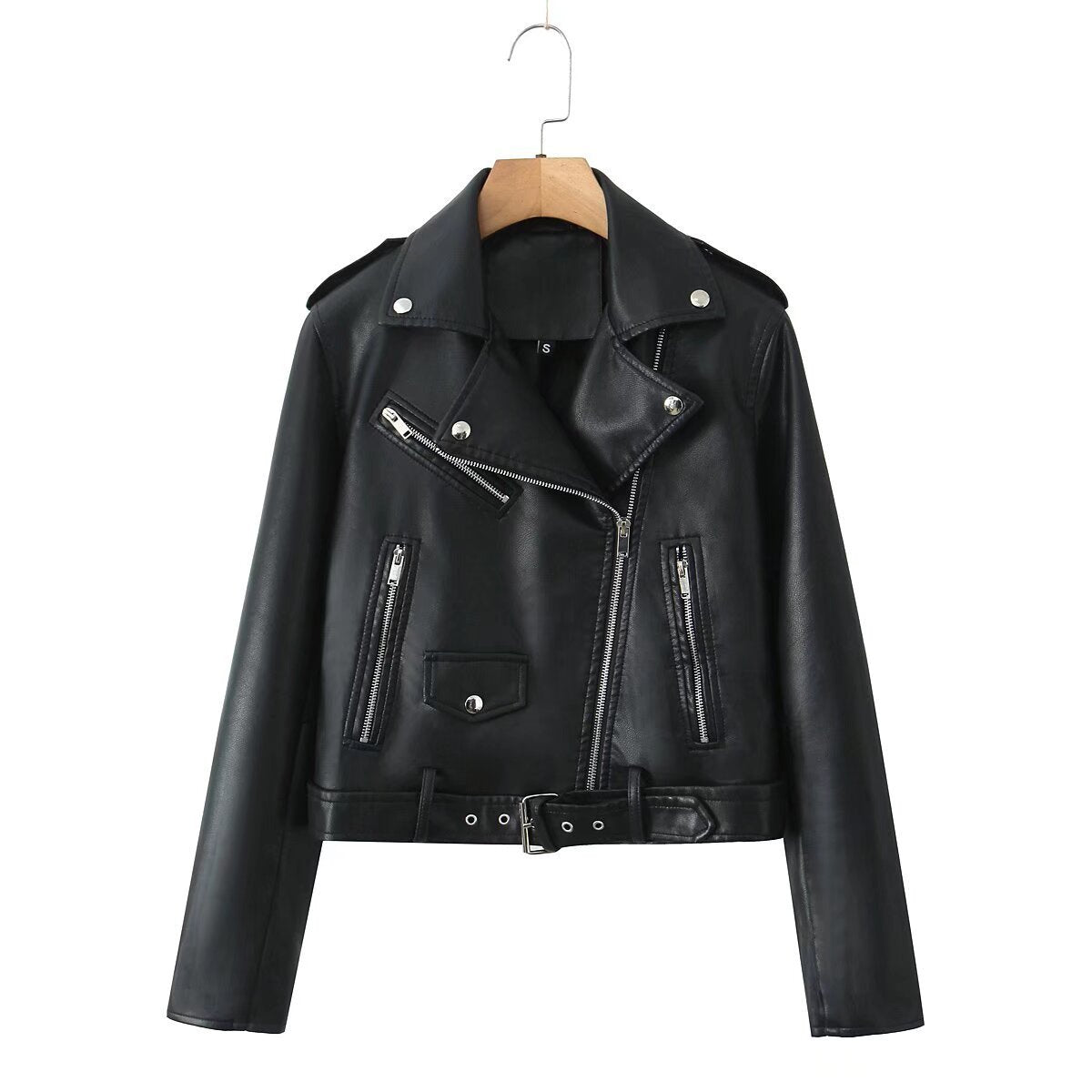 Women's Biker Jacket with Asymmetrical Zip & Belted Waist | L&S - 5 - London-stylehouse.com