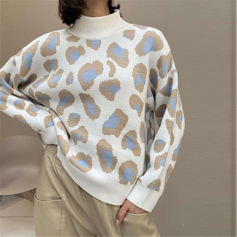 Women's Oversized Sweater with High Roll Neck and Bold Print | L&S - 1 - London-stylehouse.com