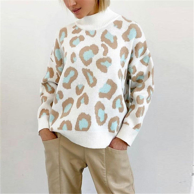 Women's Oversized Sweater with High Roll Neck and Bold Print | L&S - 2 - London-stylehouse.com