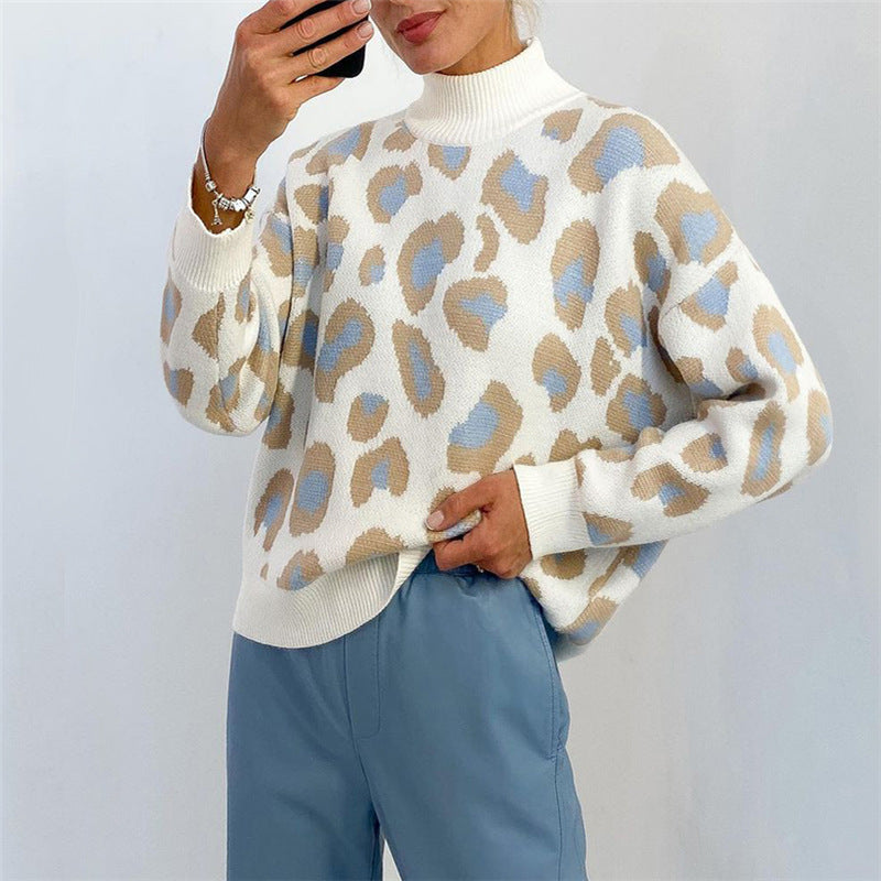 Women's Oversized Sweater with High Roll Neck and Bold Print | L&S - 3 - London-stylehouse.com