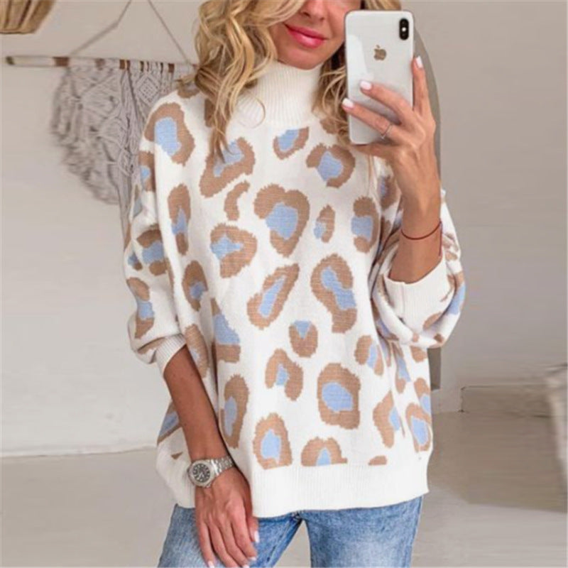Women's Oversized Sweater with High Roll Neck and Bold Print | L&S - 4 - London-stylehouse.com