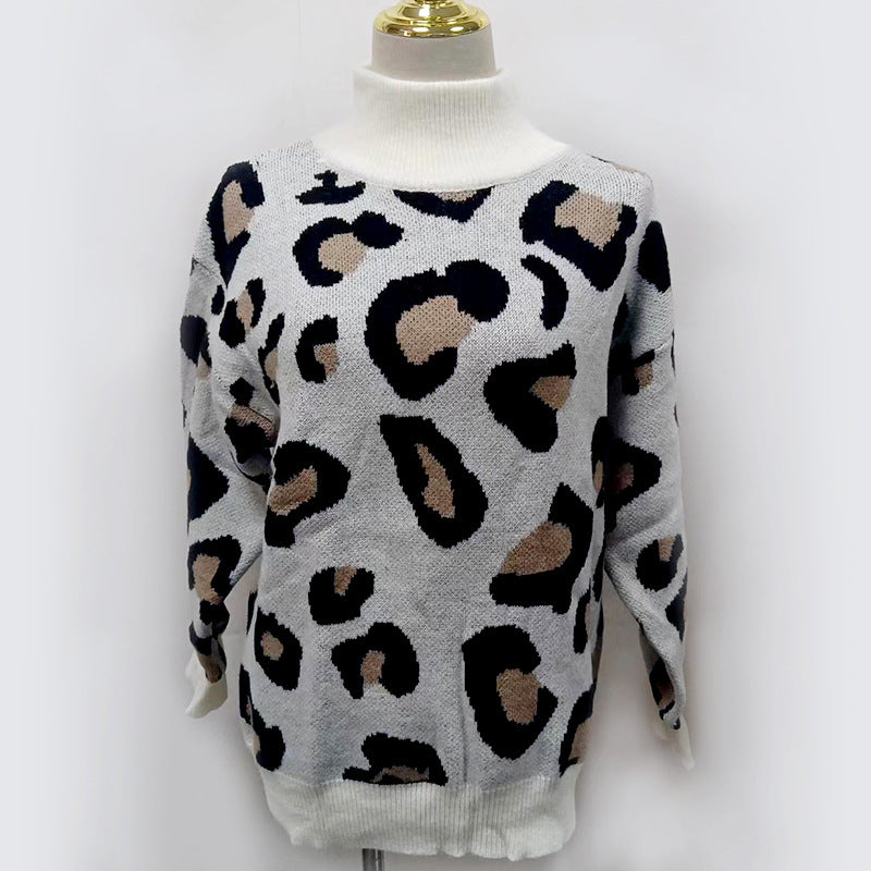 Women's Oversized Sweater with High Roll Neck and Bold Print | L&S - 6 - London-stylehouse.com