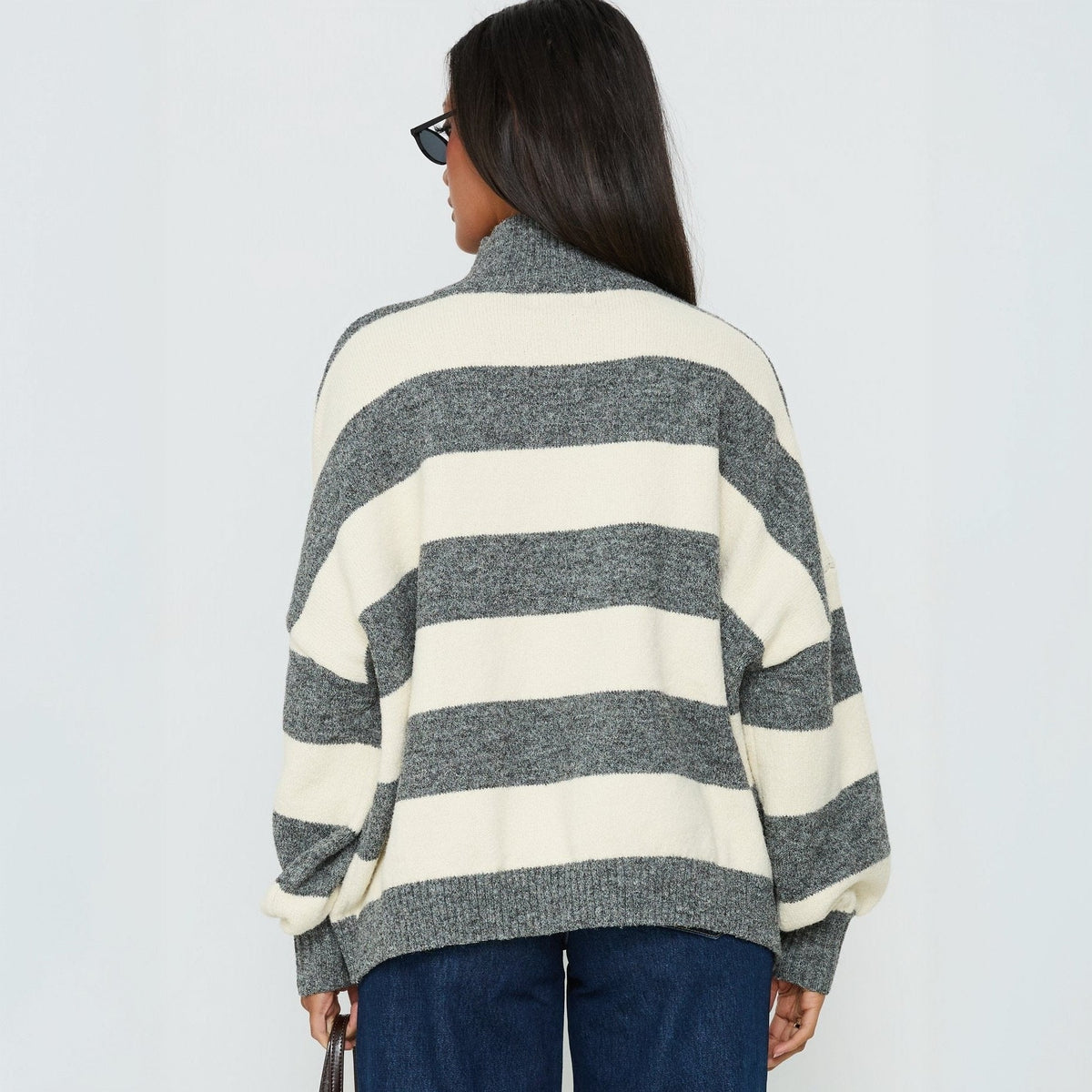 Oversized Striped Knit Jumper for Women | L&S - 2 - London-stylehouse.com