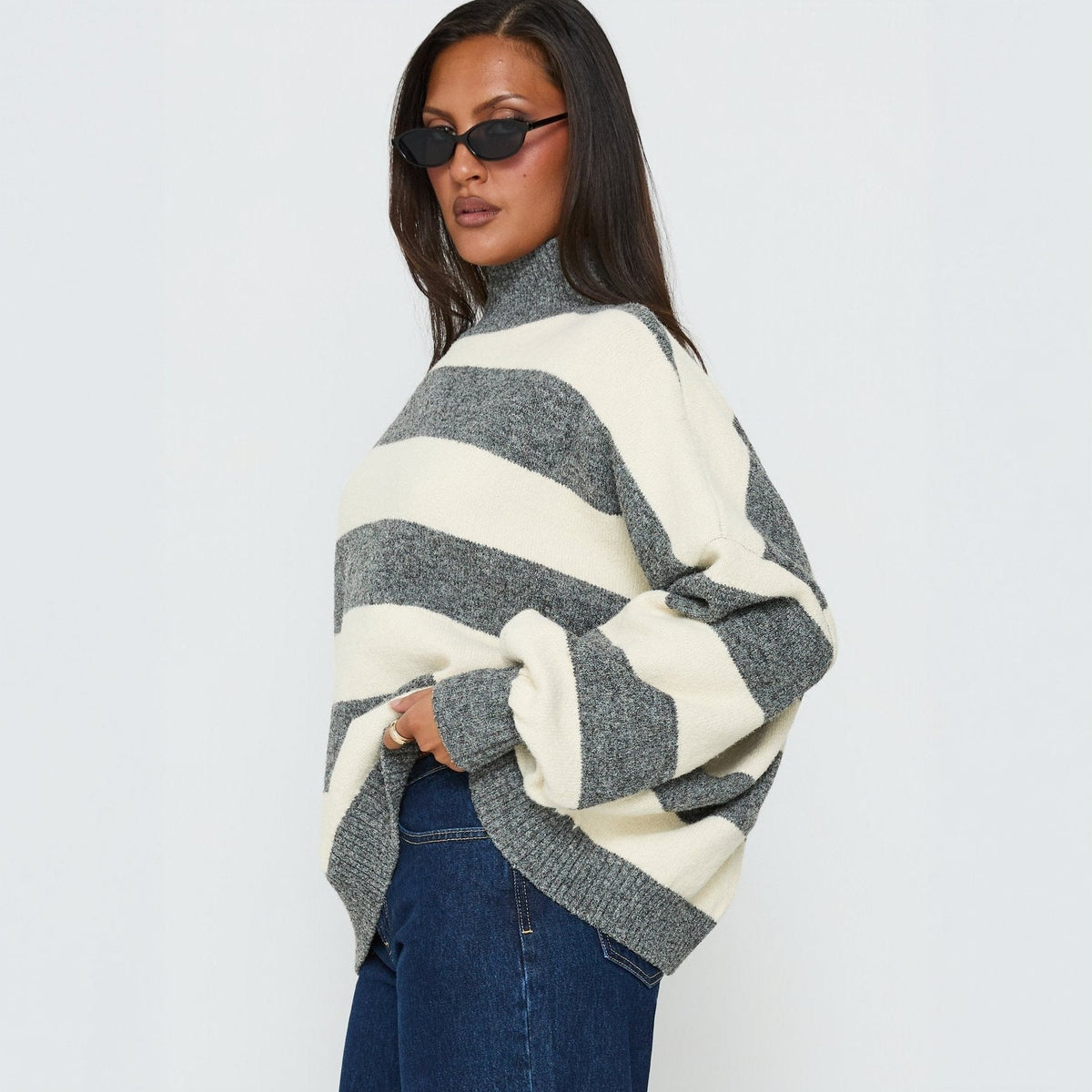Oversized Striped Knit Jumper for Women | L&S - 3 - London-stylehouse.com