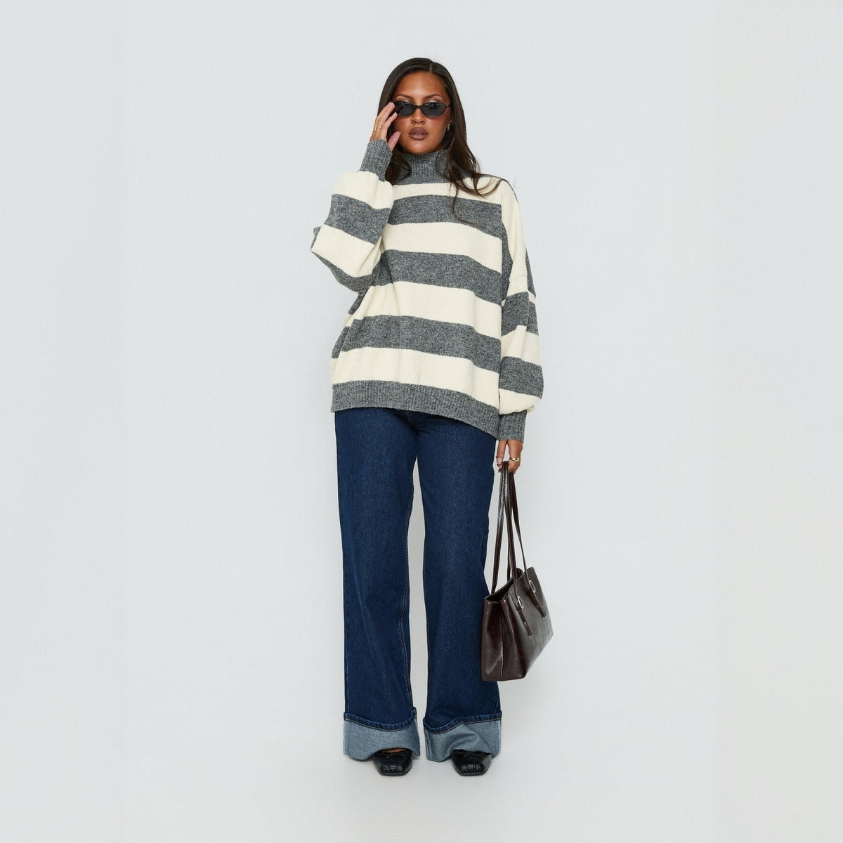Oversized Striped Knit Jumper for Women | L&S - 4 - London-stylehouse.com