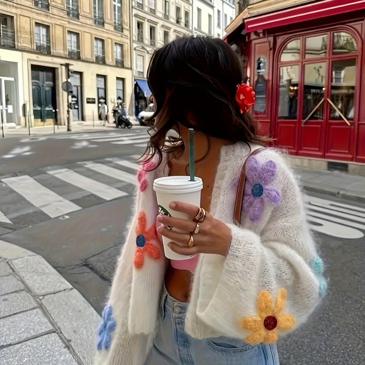Floral Appliqué Cardigan Women's | Playful Design - 1 - London-stylehouse.com
