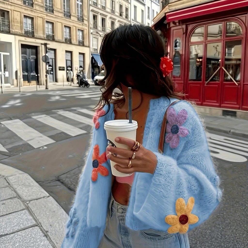 Floral Appliqué Cardigan Women's | Playful Design - 2 - London-stylehouse.com